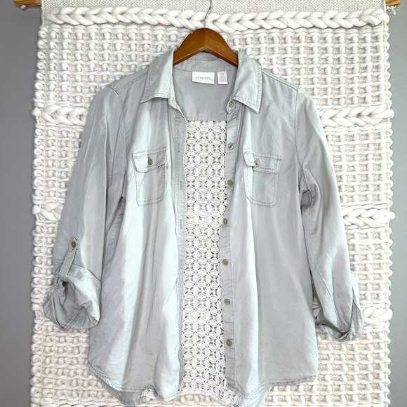 Chico’s Lace Back Button Down Shirt - Picture 1 of 5